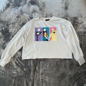 Disney White Sweatshirt with Nightmare Before Christmas Design (cropped)